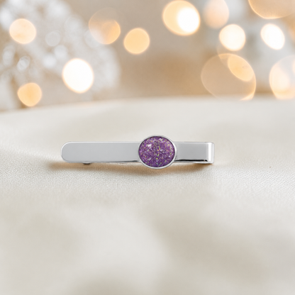 Tie slide - sterling silver memorial tie slide in rose pink, handcrafted in Lancashire UK - by Keepsake Memorial Jewellery 