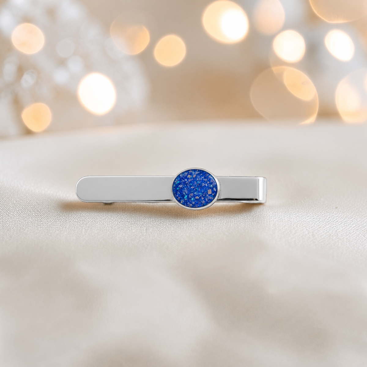 Tie slide - sterling silver memorial tie slide in royal blue, handcrafted in Lancashire UK - by Keepsake Memorial Jewellery 