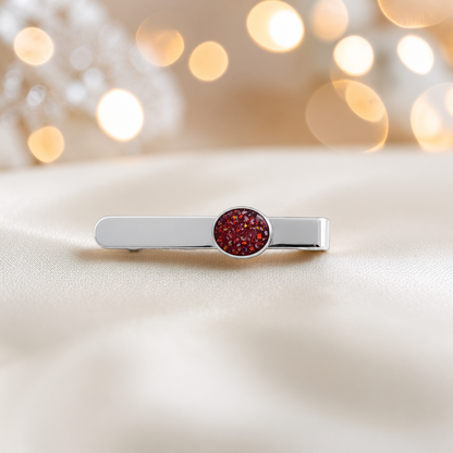 Tie slide - sterling silver memorial tie slide in ruby red, handcrafted in Lancashire UK - by Keepsake Memorial Jewellery 