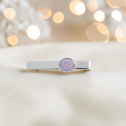 Tie slide - sterling silver memorial tie slide in unicorn purple, handcrafted in Lancashire UK - by Keepsake Memorial Jewellery 