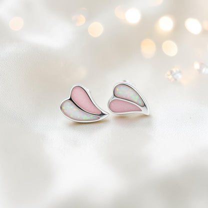 Two Hearts memorial stud earrings — sterling silver split heart ashes earrings, handcrafted in Lancashire, UK