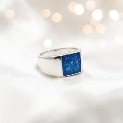 Keepsake Memorial Men's square valor signet ashes ring, handcrafted in Lancashire UK