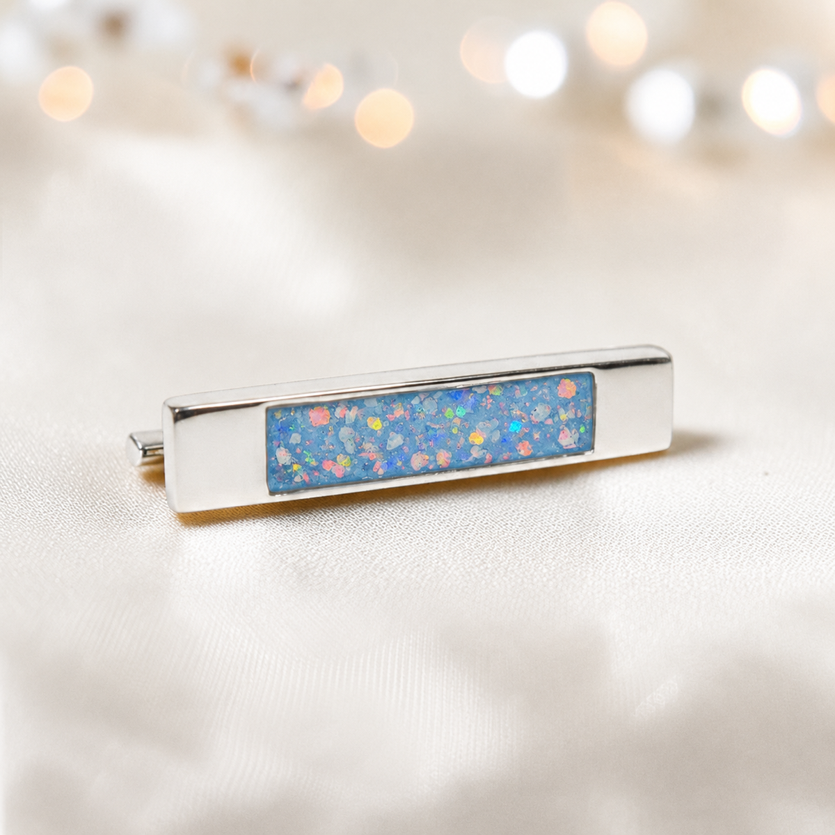 Venus Stock Pin — silver bar ashes memorial pin, in baby blue, handcrafted in Lancashire, UK - by Keepsake Memorial Jewellery