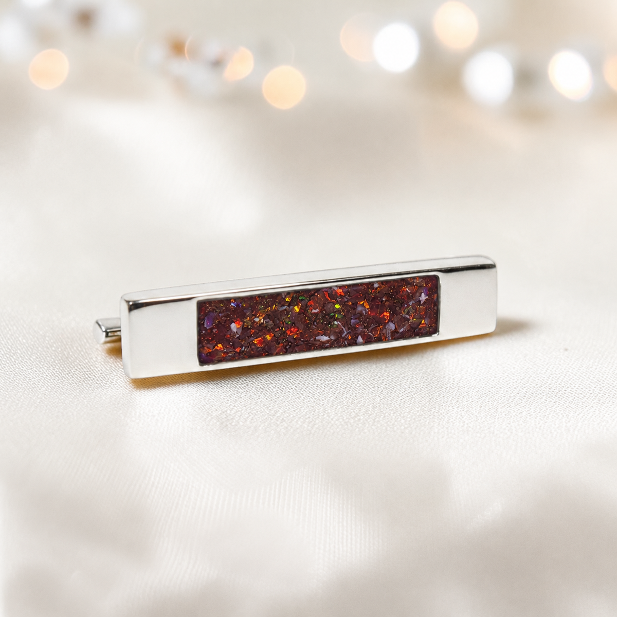 Venus Stock Pin — silver bar ashes memorial pin, in copper mocha, handcrafted in Lancashire, UK - by Keepsake Memorial Jewellery