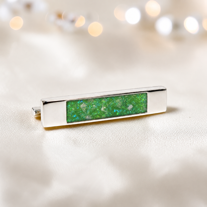 Venus Stock Pin — silver bar ashes memorial pin, in fruit green, handcrafted in Lancashire, UK - by Keepsake Memorial Jewellery