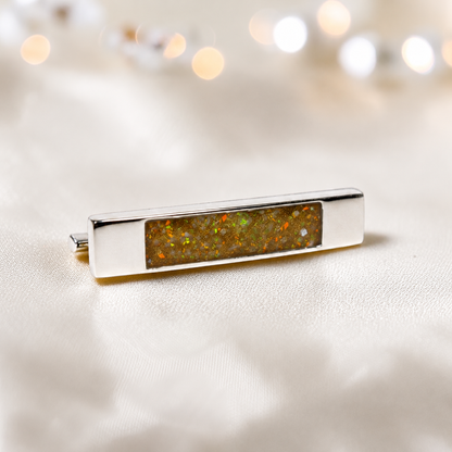 Venus Stock Pin — silver bar ashes memorial pin, in gold olive, handcrafted in Lancashire, UK - by Keepsake Memorial Jewellery