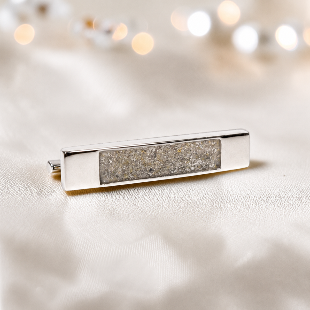 Venus Stock Pin — silver bar ashes memorial pin, in natural ash, handcrafted in Lancashire, UK - by Keepsake Memorial Jewellery