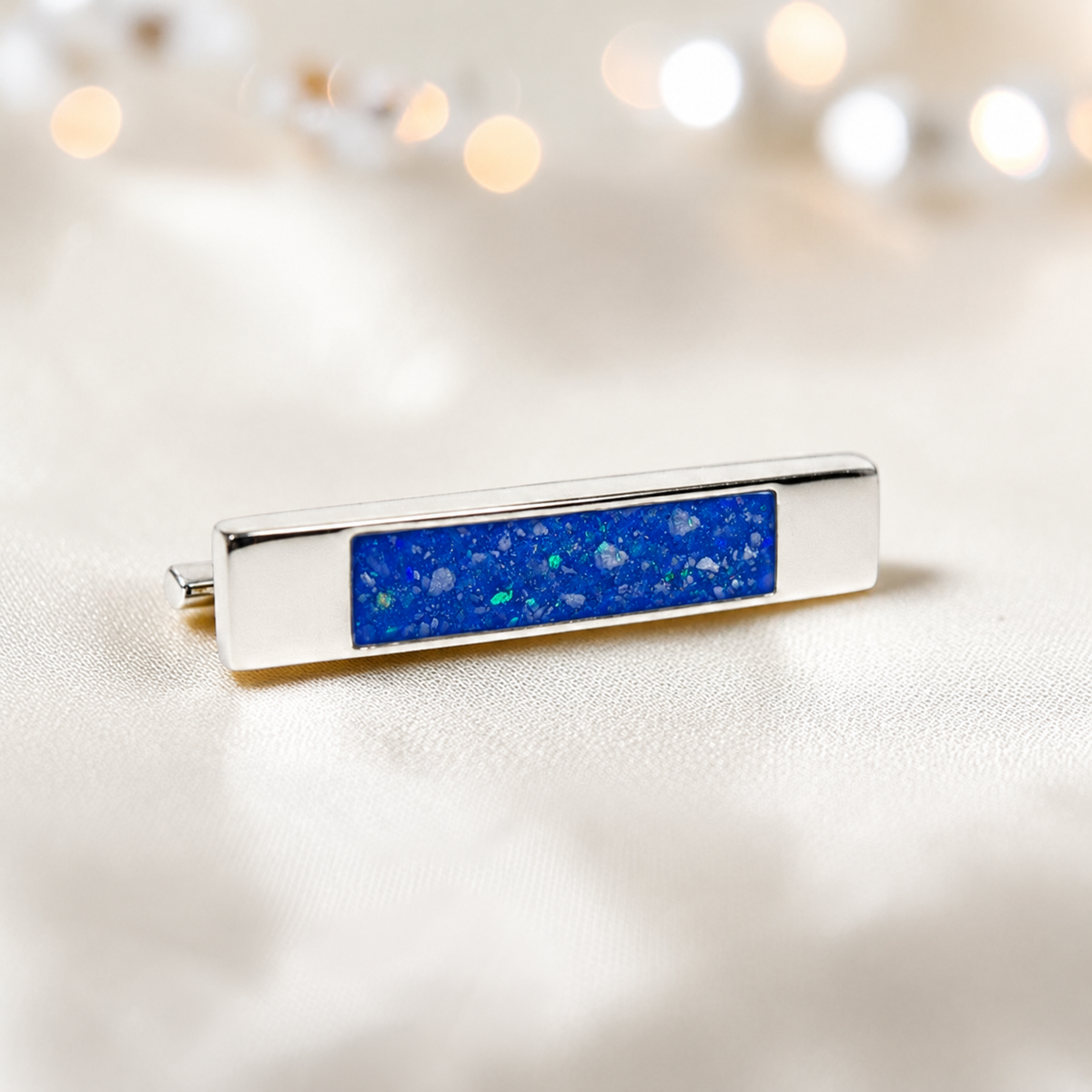 Venus Stock Pin — silver bar ashes memorial pin, in royal blue, handcrafted in Lancashire, UK - by Keepsake Memorial Jewellery