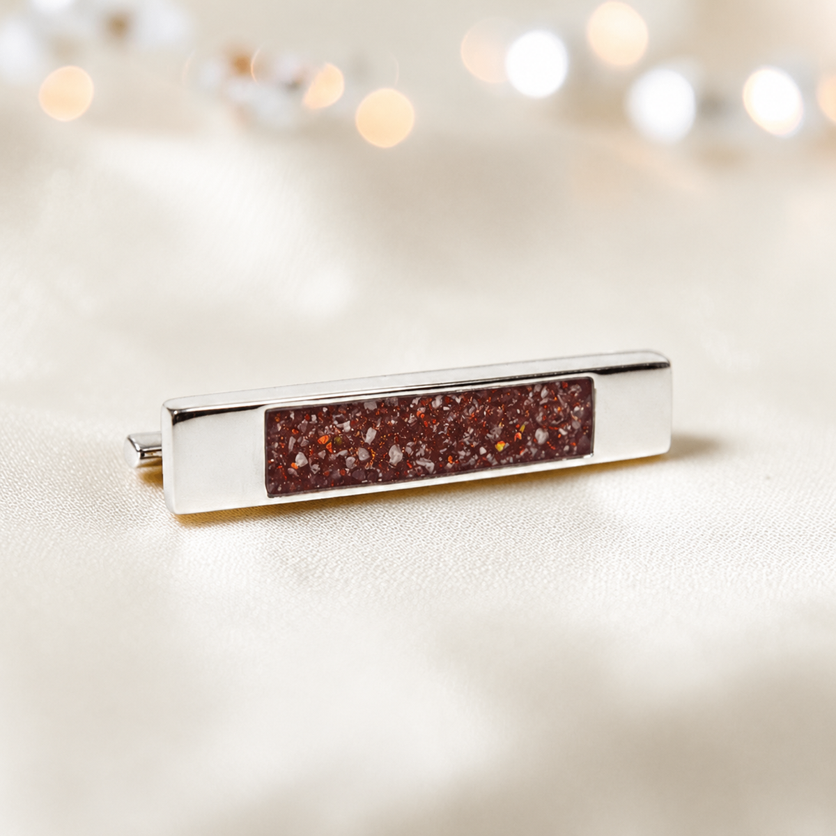 Venus Stock Pin — silver bar ashes memorial pin, in ruby red, handcrafted in Lancashire, UK - by Keepsake Memorial Jewellery