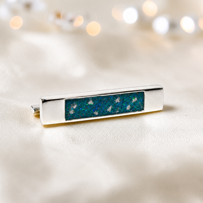 Venus Stock Pin — silver bar ashes memorial pin, in teal mist, handcrafted in Lancashire, UK - by Keepsake Memorial Jewellery