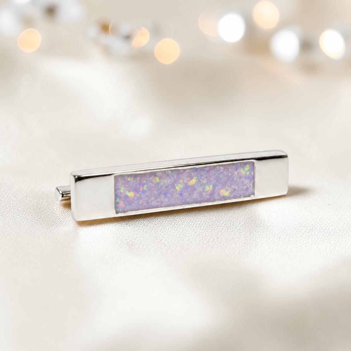 Venus Stock Pin — silver bar ashes memorial pin, in unicorn purple, handcrafted in Lancashire, UK - by Keepsake Memorial Jewellery