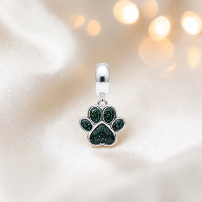 Whiskers dangle paw ashes charm, in black flame, handcrafted in Lancashire UK - by Keepsake Memorial Jewellery 