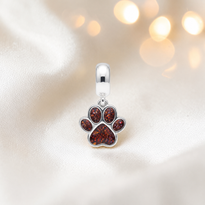 Whiskers dangle paw ashes charm, in copper mocha, handcrafted in Lancashire UK - by Keepsake Memorial Jewellery 