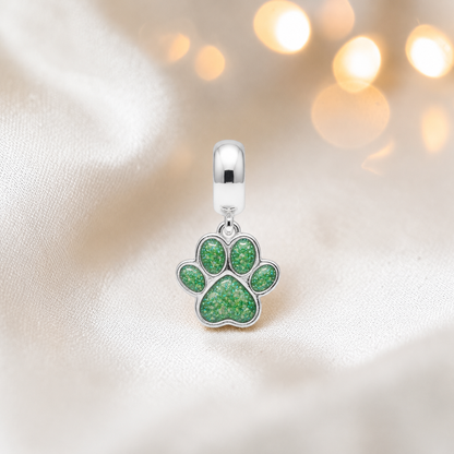 Whiskers dangle paw ashes charm, in fruit green, handcrafted in Lancashire UK - by Keepsake Memorial Jewellery 