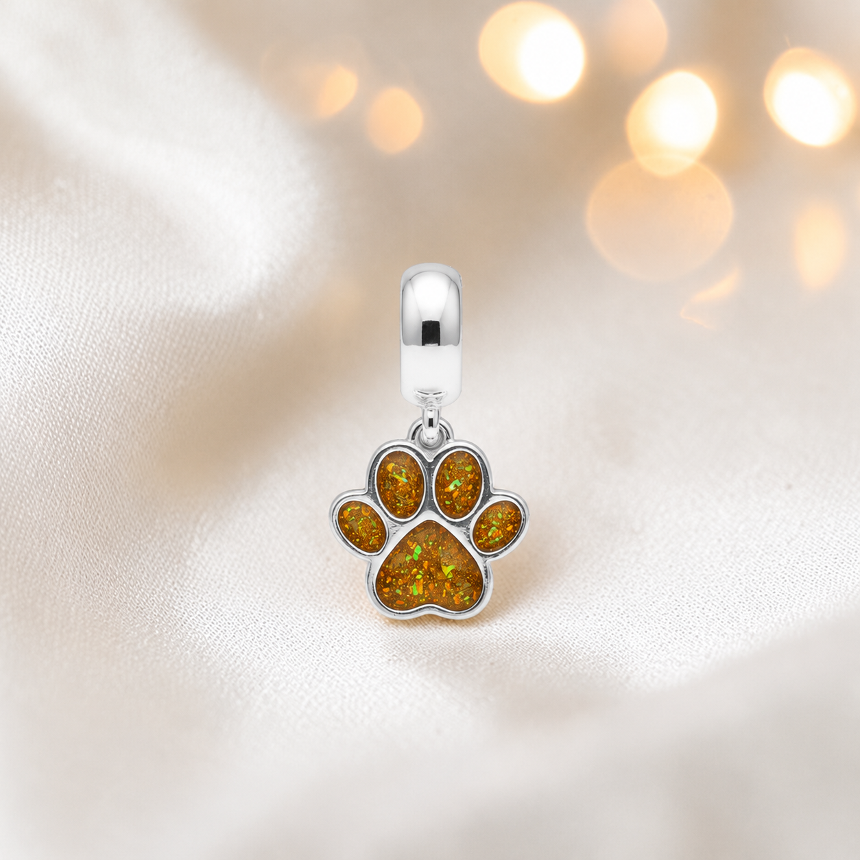 Whiskers dangle paw ashes charm, in gold olive, handcrafted in Lancashire UK - by Keepsake Memorial Jewellery 