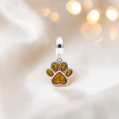 Whiskers dangle paw ashes charm, in gold olive, handcrafted in Lancashire UK - by Keepsake Memorial Jewellery 
