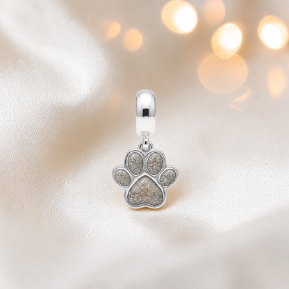 Whiskers dangle paw ashes charm, in natural ash, handcrafted in Lancashire UK - by Keepsake Memorial Jewellery 