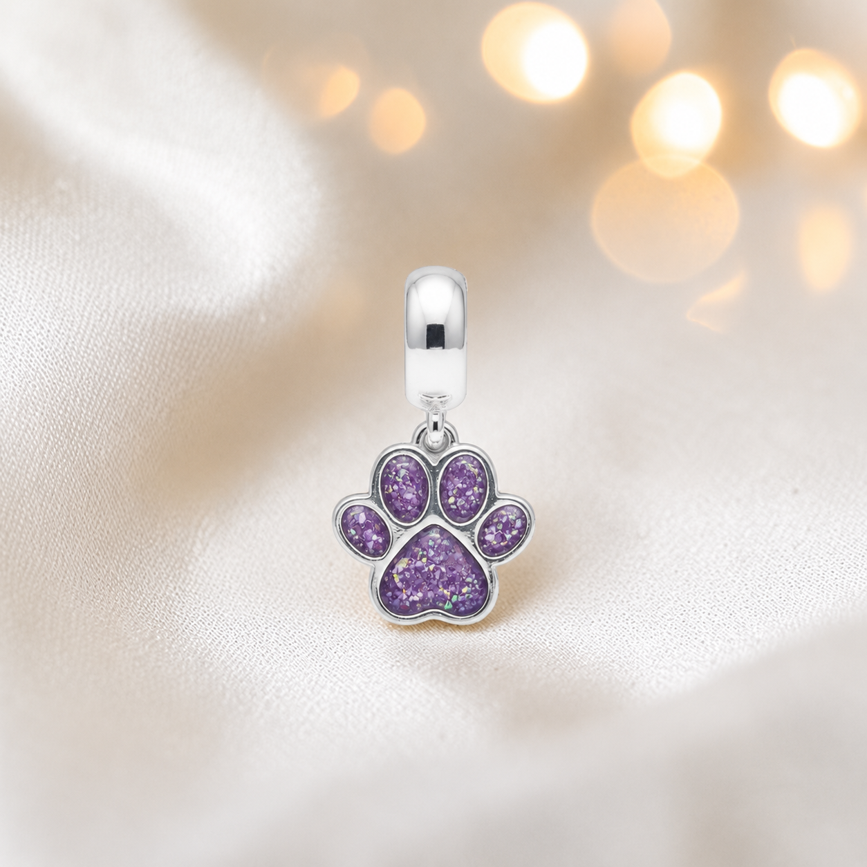 Whiskers dangle paw ashes charm, in rose pink, handcrafted in Lancashire UK - by Keepsake Memorial Jewellery 