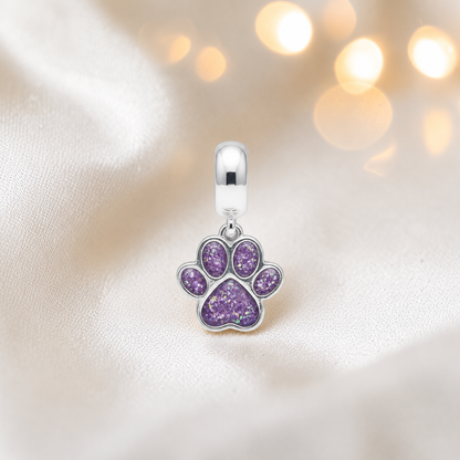Whiskers dangle paw ashes charm, in rose pink, handcrafted in Lancashire UK - by Keepsake Memorial Jewellery 
