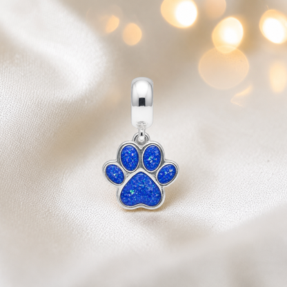 Whiskers dangle paw ashes charm, in royal blue, handcrafted in Lancashire UK - by Keepsake Memorial Jewellery 