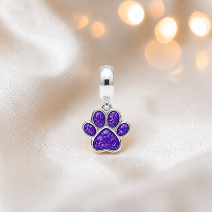 Whiskers dangle paw ashes charm, in sleepy lavender, handcrafted in Lancashire UK - by Keepsake Memorial Jewellery 