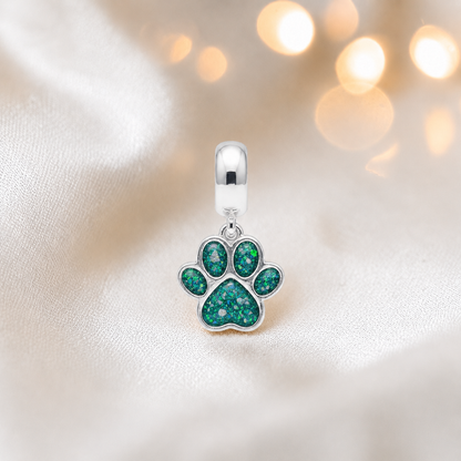 Whiskers dangle paw ashes charm, in teal mist, handcrafted in Lancashire UK - by Keepsake Memorial Jewellery 