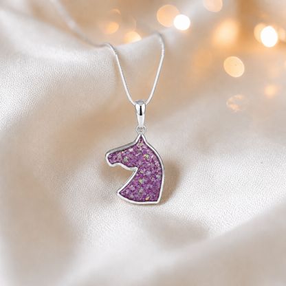 Willow horse head ashes pendant in rose pink, handcrafted in Lancashire UK - by Keepsake Memorial Jewellery