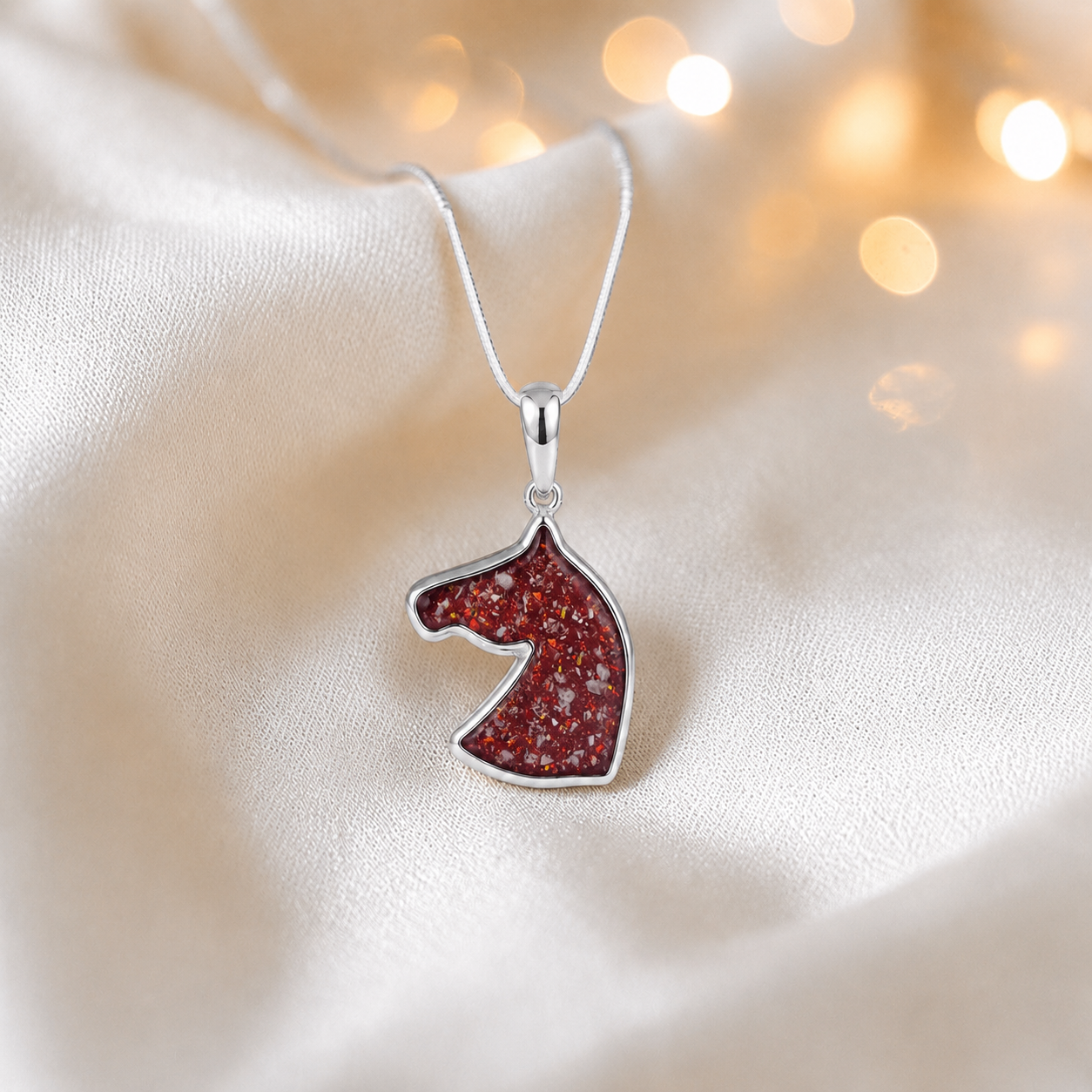 Willow horse head ashes pendant in ruby red, handcrafted in Lancashire UK - by Keepsake Memorial Jewellery
