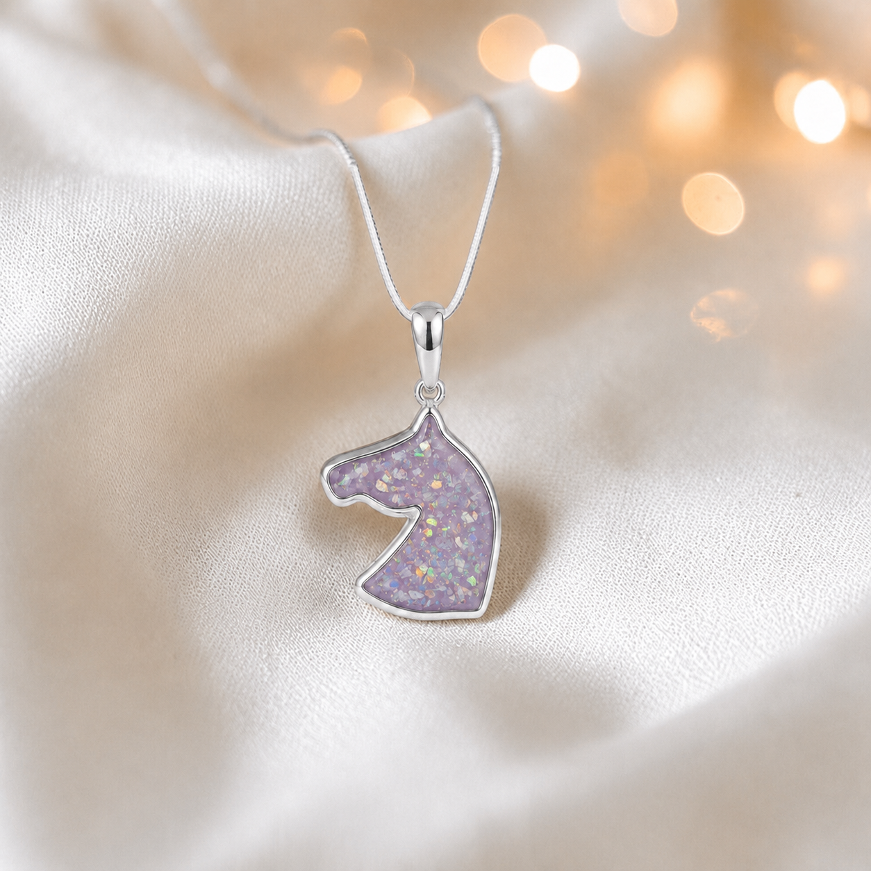 Willow horse head ashes pendant in unicorn purple, handcrafted in Lancashire UK - by Keepsake Memorial Jewellery