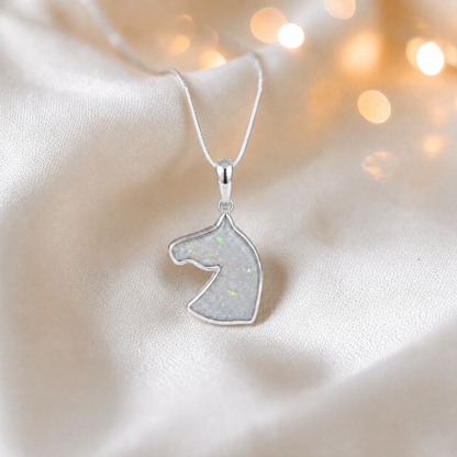 Willow horse head ashes pendant in white snow, handcrafted in Lancashire UK - by Keepsake Memorial Jewellery