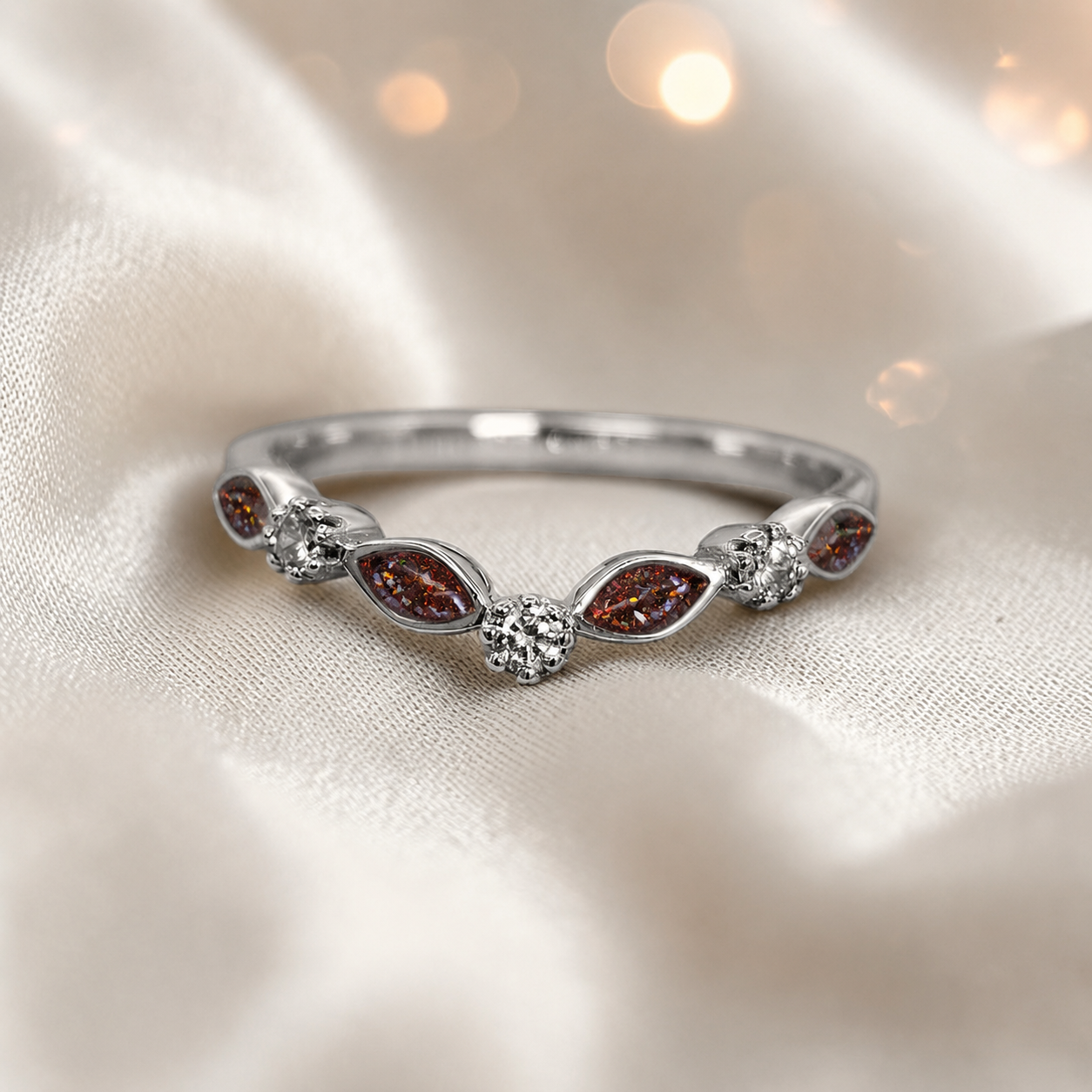 Keepsake Memorial Silver Zara Ashes Ring in Copper Mocha  - Handcrafted in the UK 