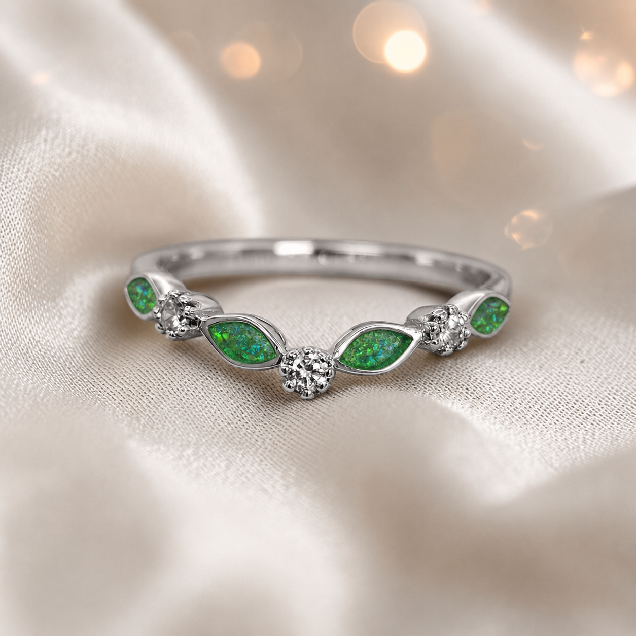 Keepsake Memorial Silver Zara Ashes Ring in Fruit Green - Handcrafted in the UK 