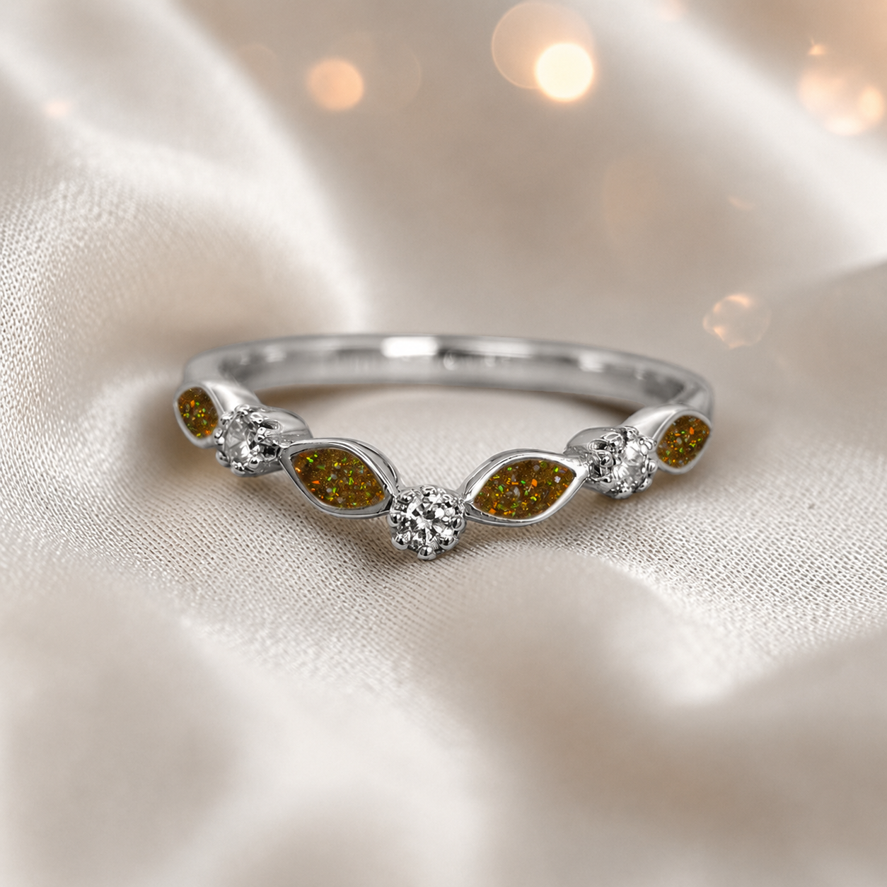 Keepsake Memorial Silver Zara Ashes Ring in Gold Olive  - Handcrafted in the UK 