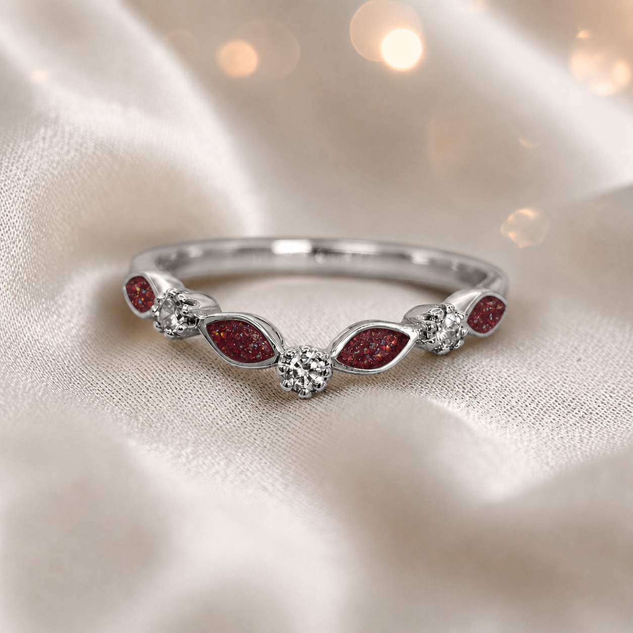 Keepsake Memorial Silver Zara Ashes Ring in Ruby Red  - Handcrafted in the UK 