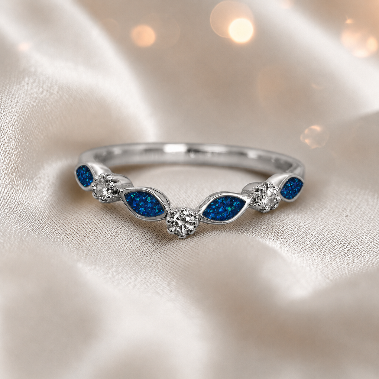 Keepsake Memorial Silver Zara Ashes Ring in Sapphire Glow- Handcrafted in the UK 