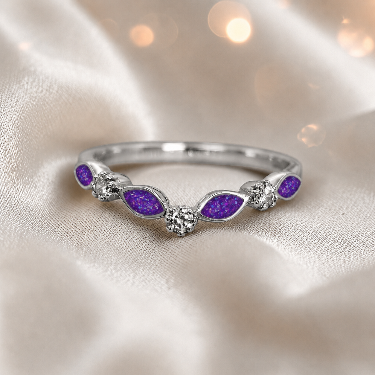 Keepsake Memorial Silver Zara Ashes Ring in Sleepy Lavender - Handcrafted in the UK 
