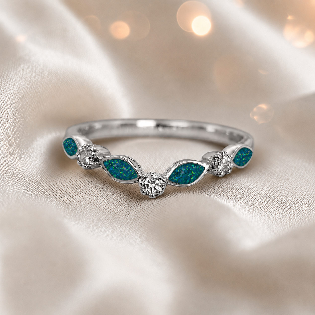Keepsake Memorial Silver Zara Ashes Ring in Teal Mist - Handcrafted in the UK 