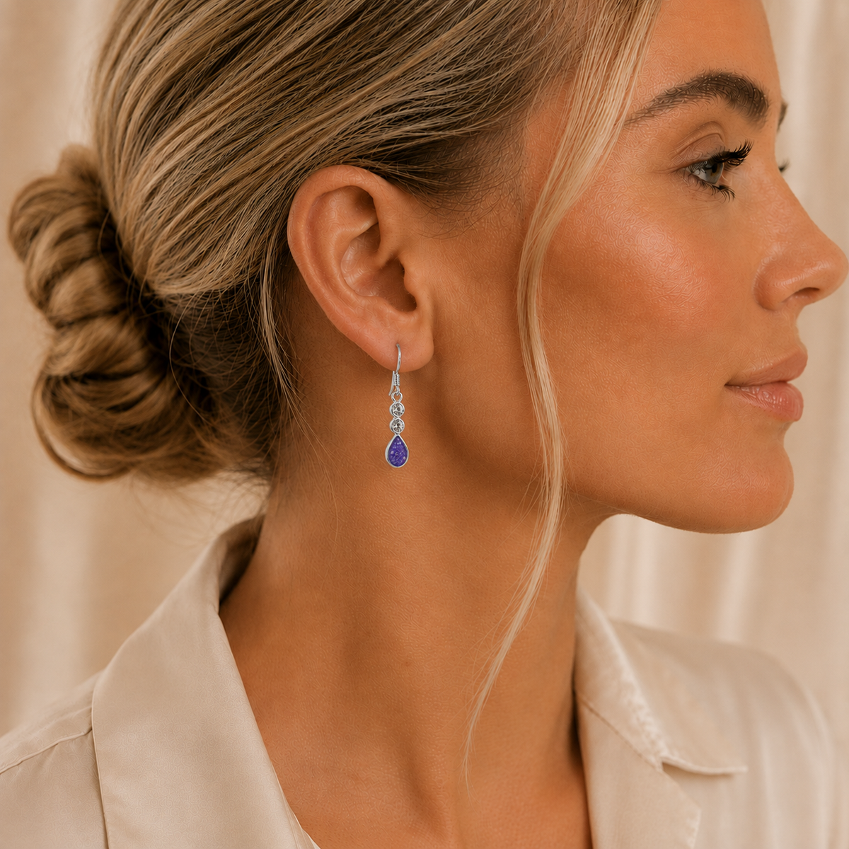 Acrux Earrings — silver peardrop ashes memorial earrings, handcrafted in Lancashire, UK