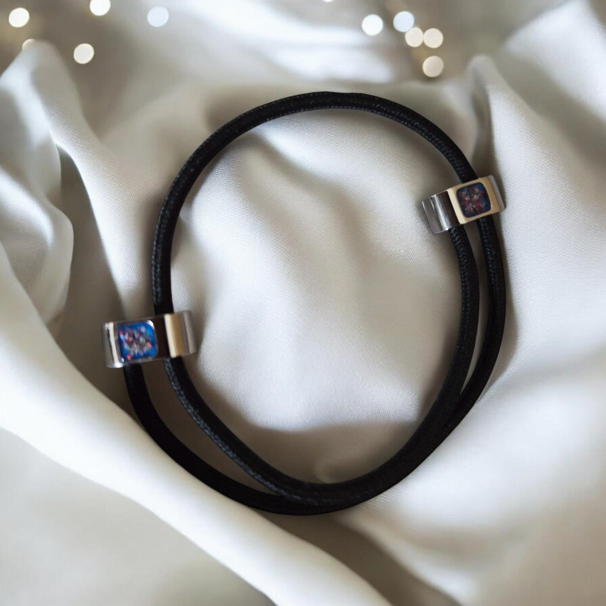 adjustable cord and stainless keepsake bracelet, handcrafted in uk