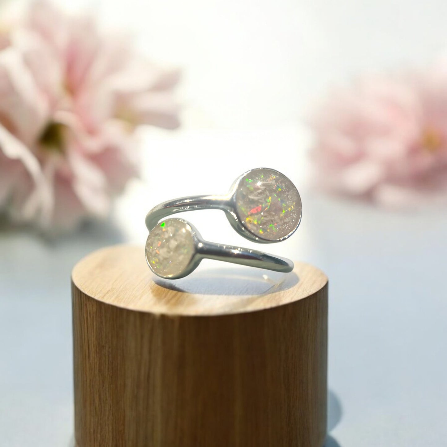 Solid 925 Silver Two Stone Adjustable Ring