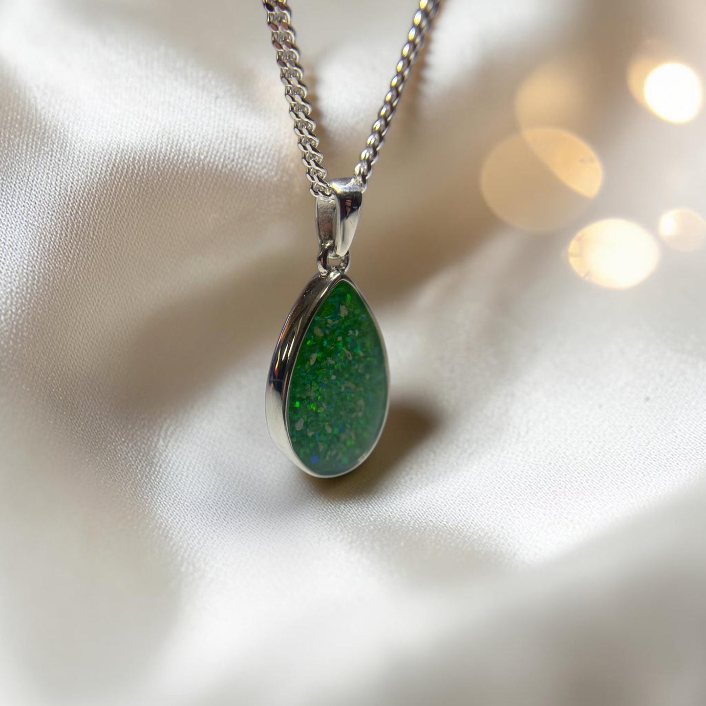 silver pear shaped ashes memorial pendant, handcrafted in lancashire 