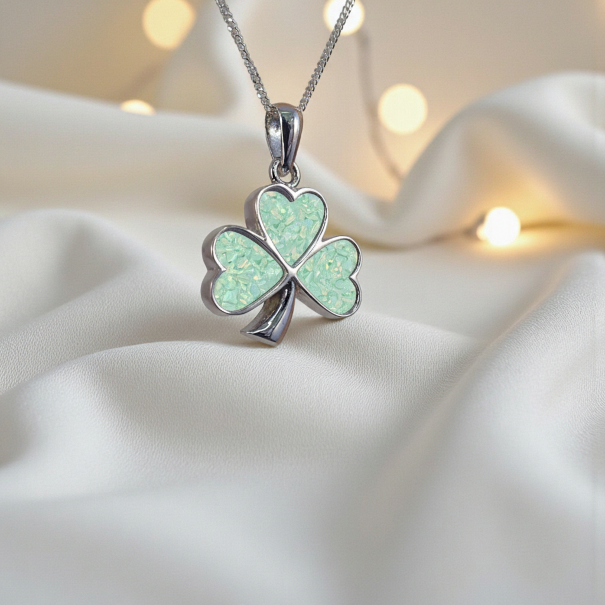 Alphecca Shamrock Pendant with Mint Green opal