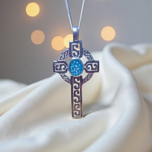 silver celtic mens memorial cross, handcrafted in lancashire, uk