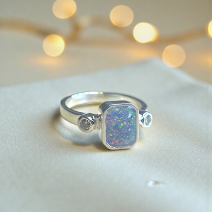 Anastasia Ring — silver emerald cut ashes memorial ring, handcrafted in Lancashire, UK