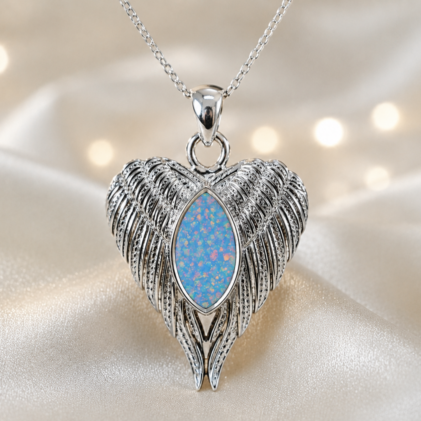 silver angel wing memorial pendant, handcrafted in uk