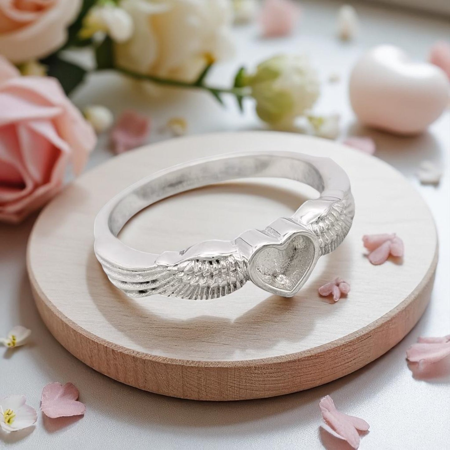 ***NEW***Solid Silver Angel Wing Heart Ring