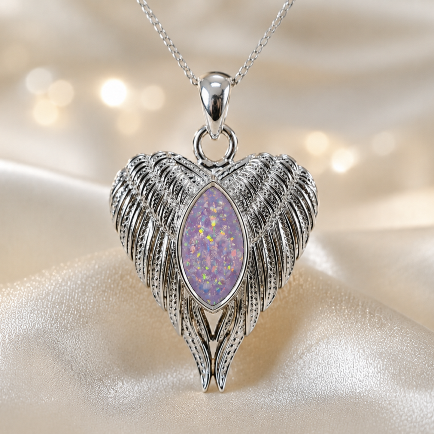 silver angel wing pendant, handcrafted in uk