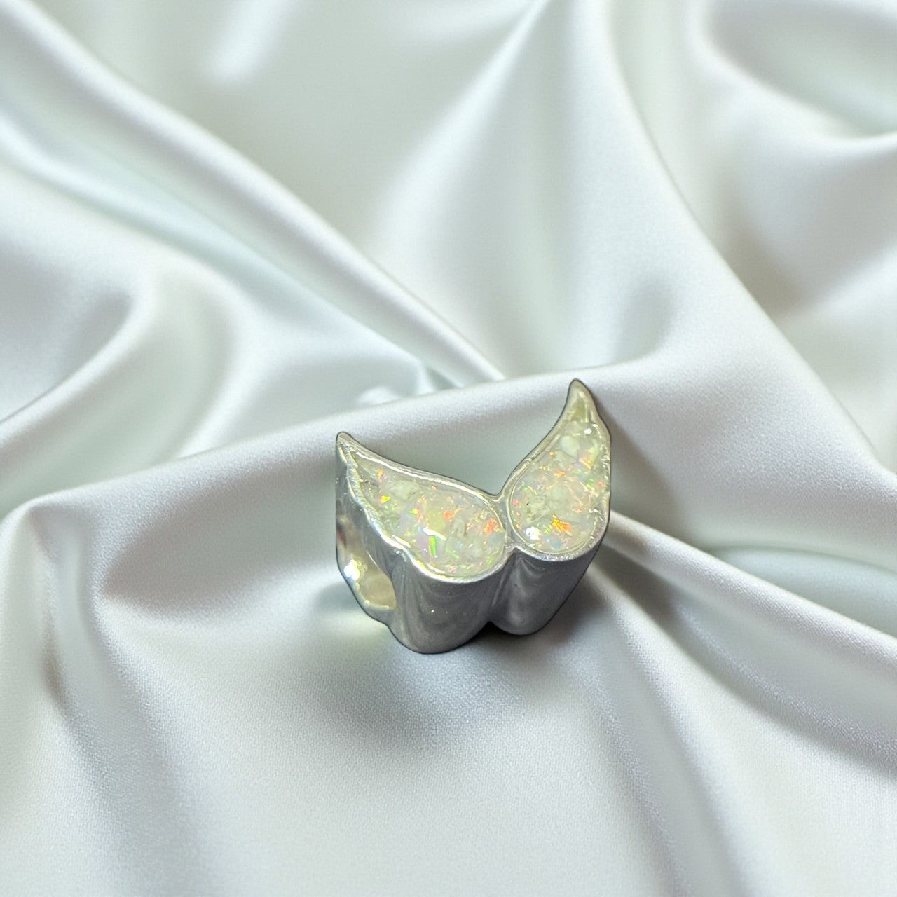 Silver angel wings memorial ashes charm, handcrafted in Lancashire UK