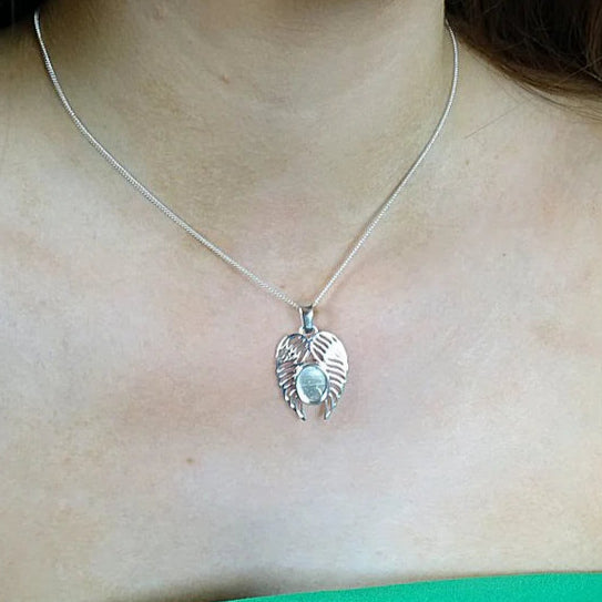 Angelic solid silver angel wings pendant