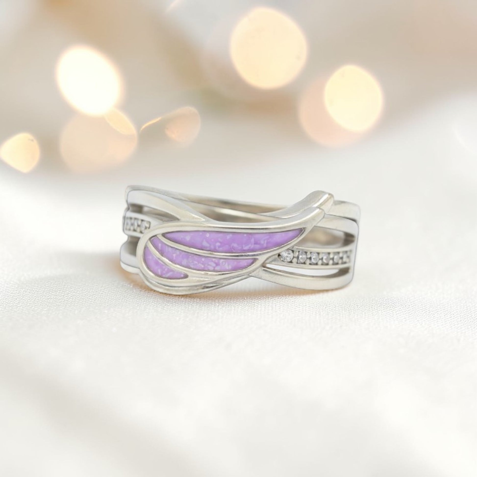 Angelica Ring — silver angel wing ashes memorial ring, handcrafted in Lancashire, UK